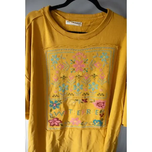 Free People We The Free Cross-Stitch Tee Shirt Medium NEW